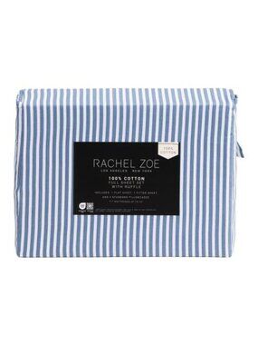RACHEL ZOE Cotton Stripe Sheet Set With Ruffle